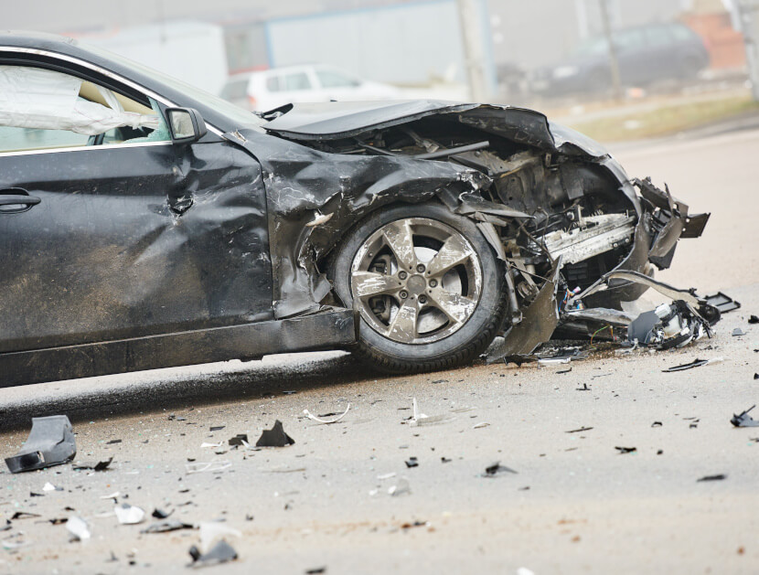 Damaged front end of a car after a collision