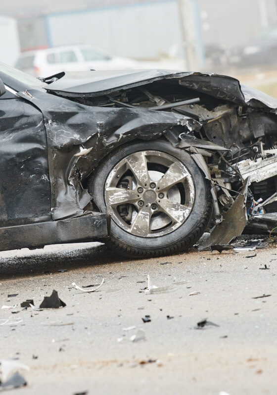 car crash accident on street, damaged automobile after collision in city