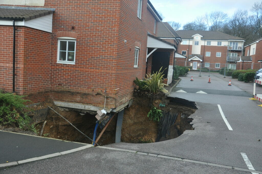 Figure 2: The sinkhole developing under the front corner of the house.
