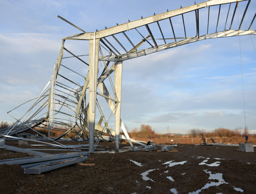 Partial collapse of a steel portal framed